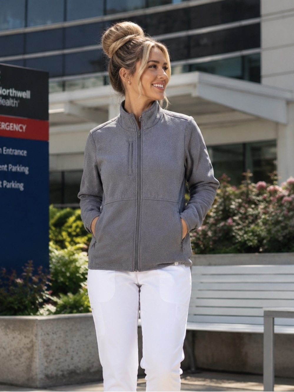 FIGS On-Shift Mixed Media Fleece Jacket Graphite Size Small